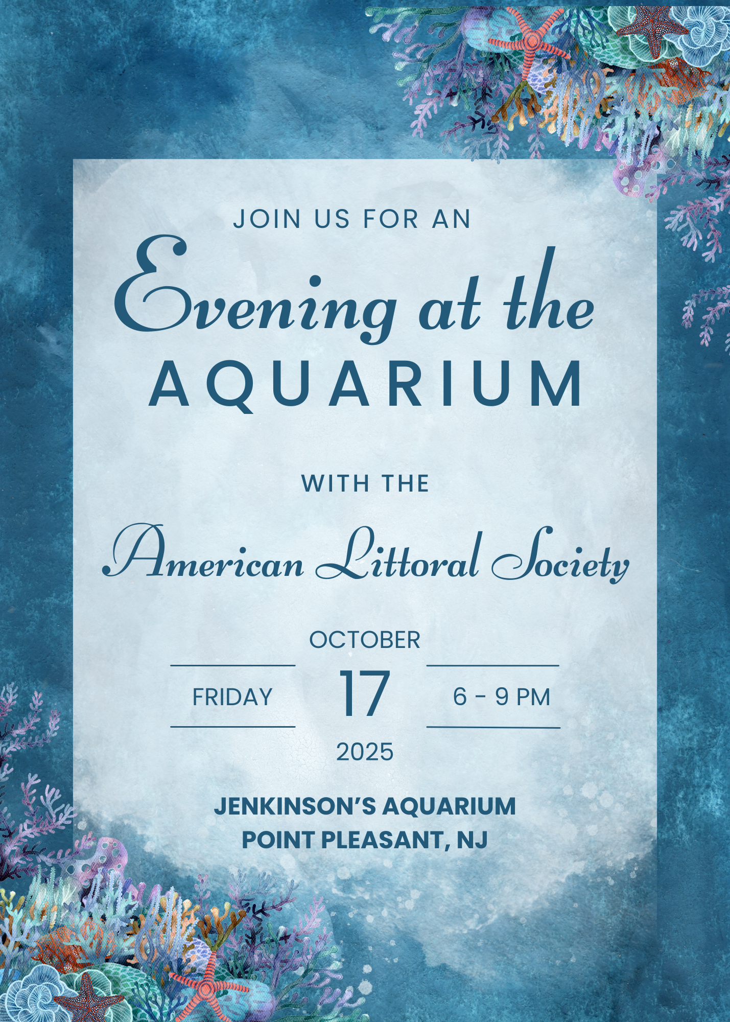 flyer for an evening at the aquarium Oct 17 5-8 pm Point Pleasant NJ