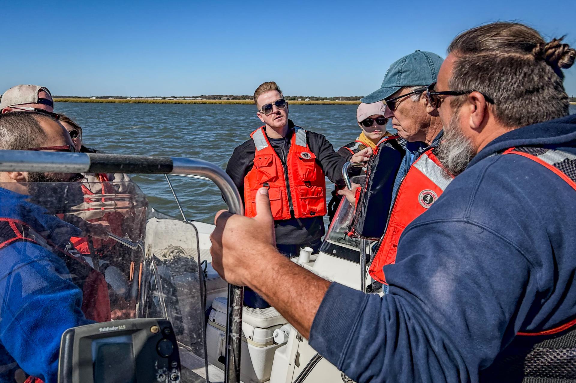 NJDEP Commissioner Shawn LaTourtte joined the Littoral Society for a tour of our project at the mouth of the Maurice River
