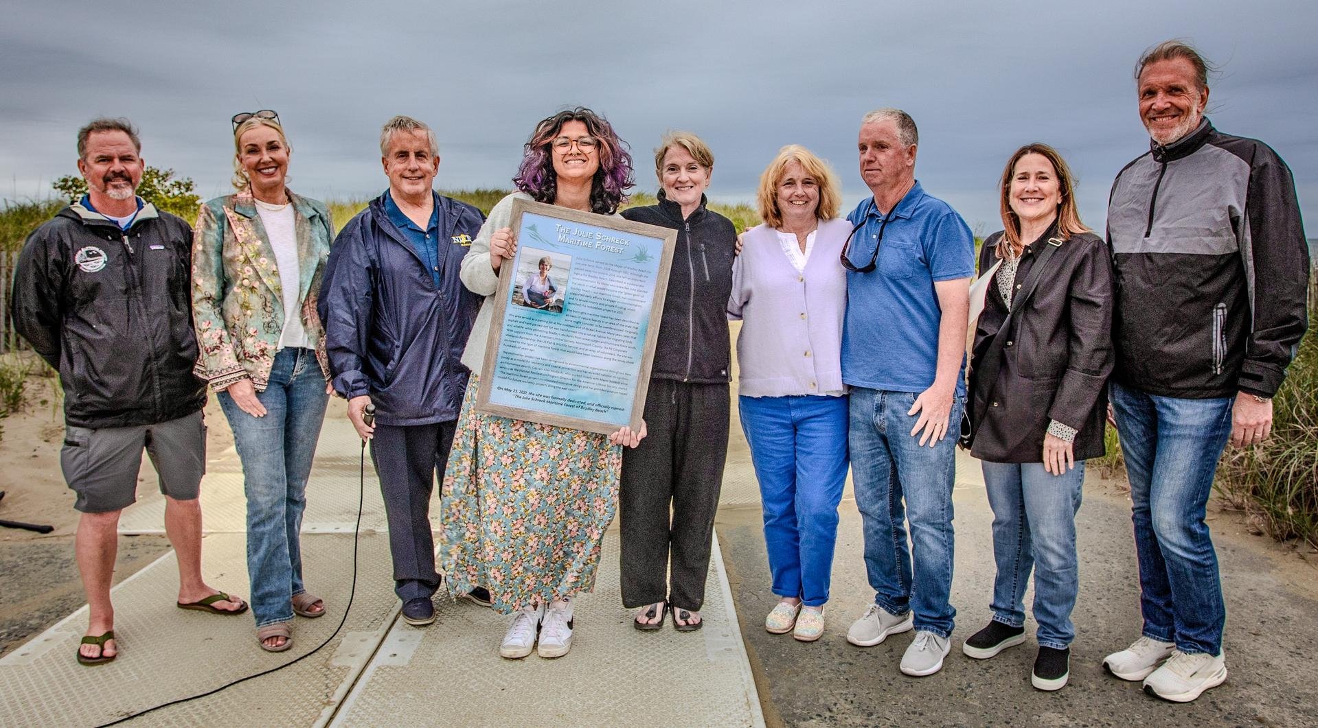 group assembled to mark 10 year anniversary of Julie Schreck Maritime Forest