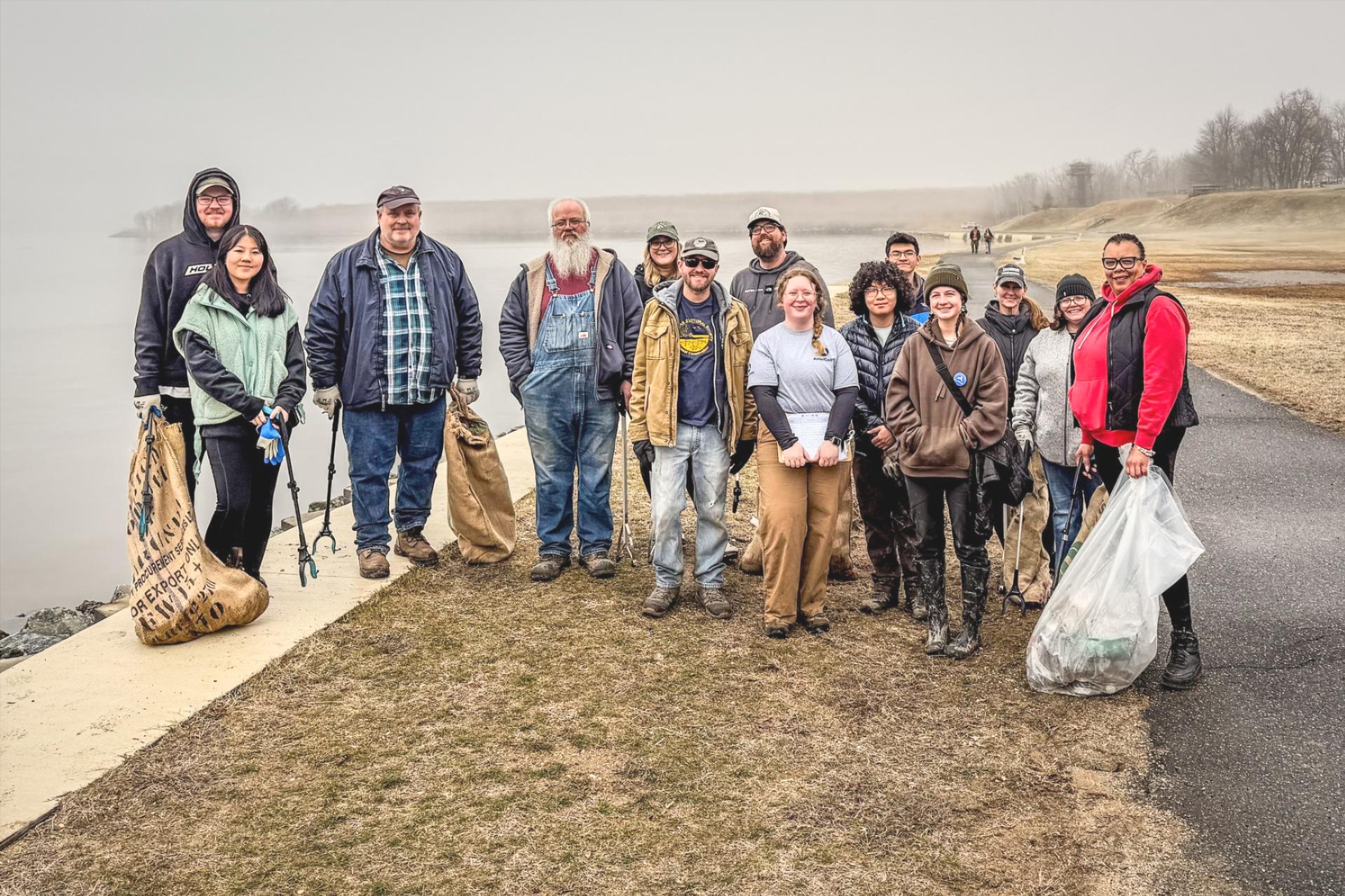 Staff from the Littoral Society and AmeriCorps NJ Watershed Ambassadors, along with volunteers who helped cleanup Fort Mott in Pennsville, NJ on Saturday, March 7.
