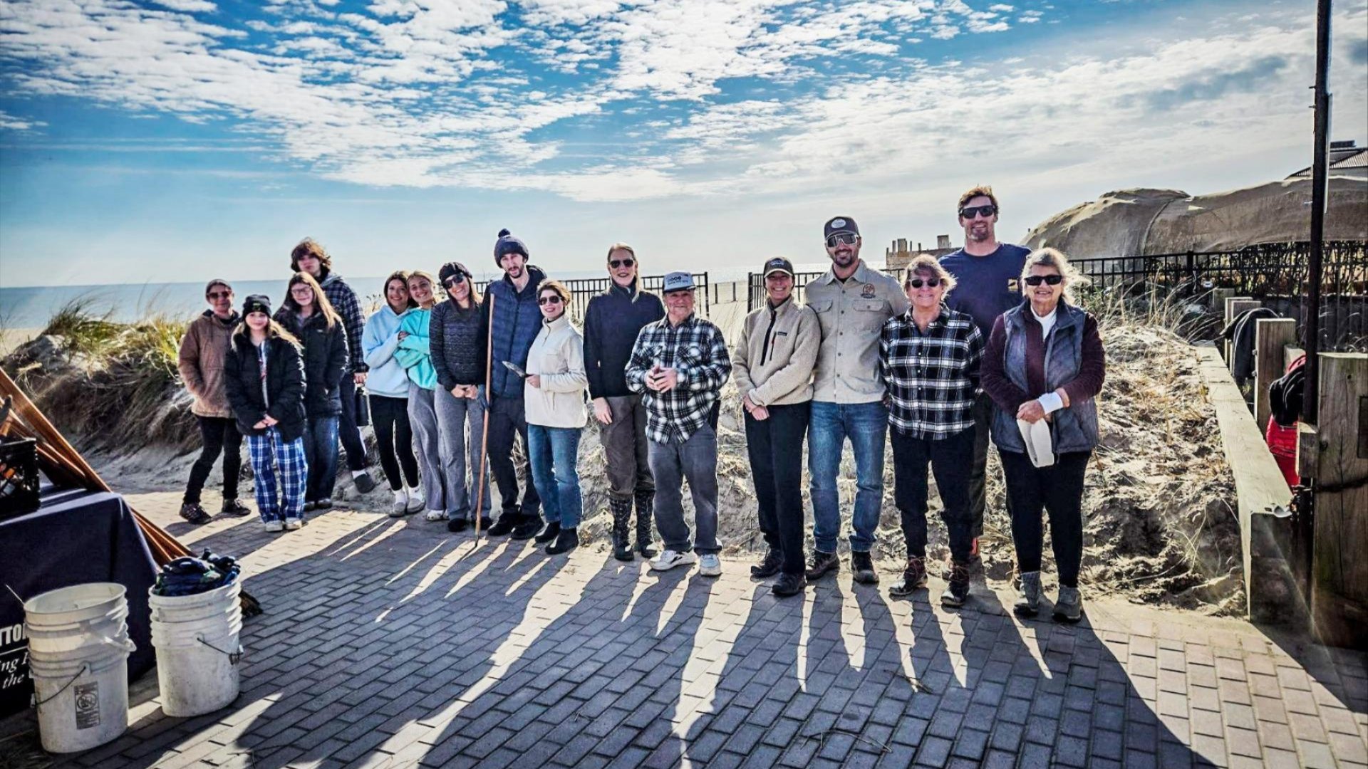 volunteers and littoral society staff at dune grass planting in Long Branch, NJ