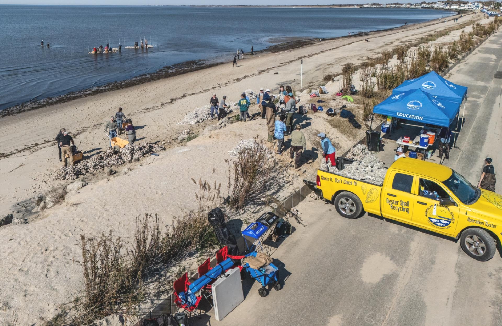 work underway on the reef at Fortescue Beach during Shell-a-bration