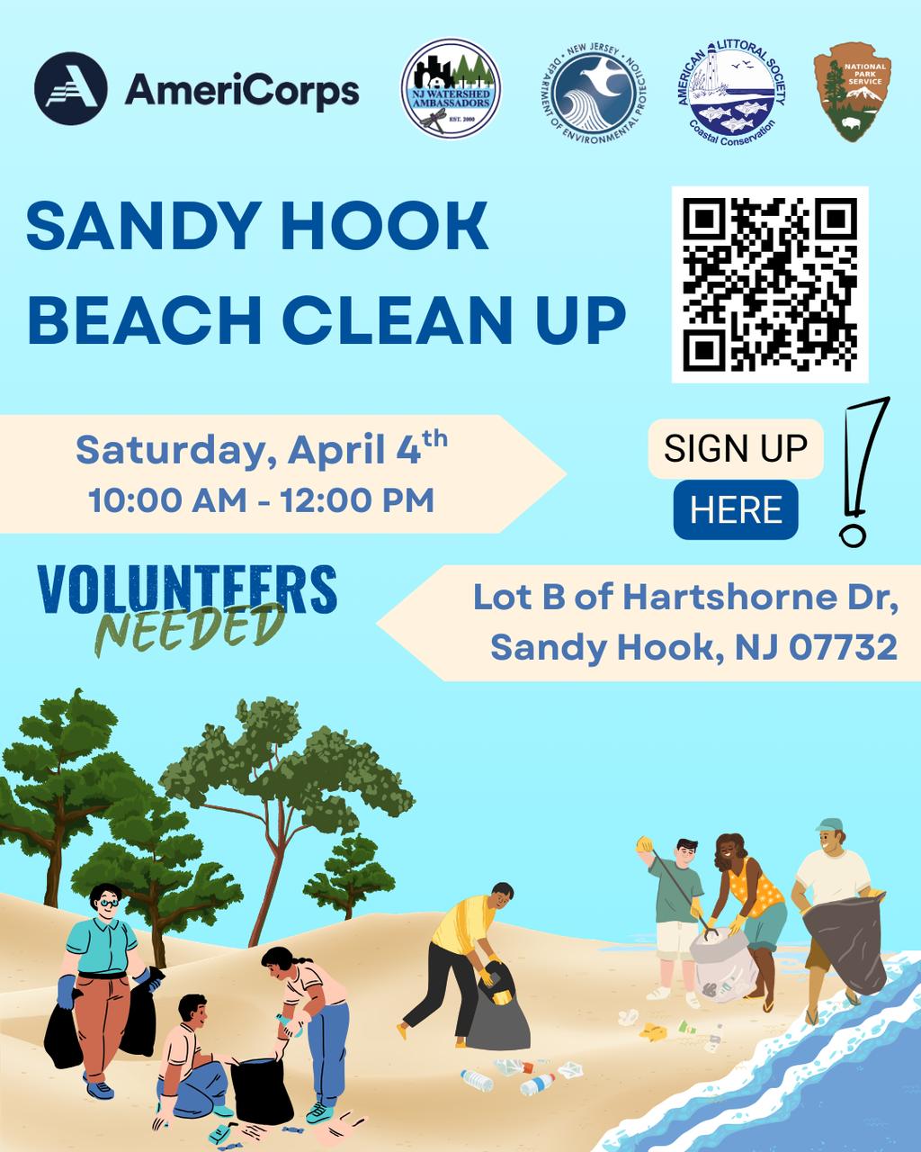flyer for a cleanup event at Gateway National Recreation Area's Sandy Hook Unit on Saturday, April 4 from 10 am to Noon