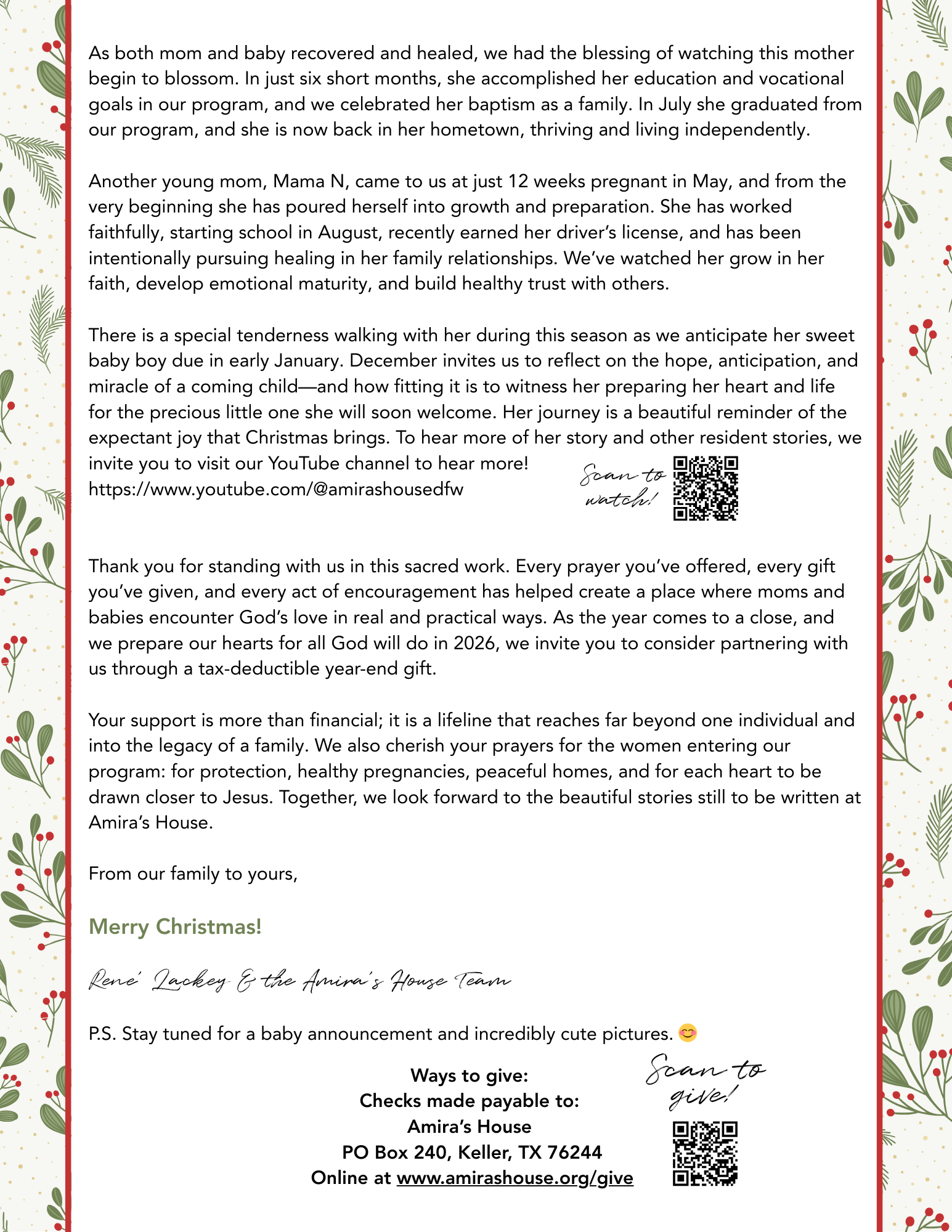 Amira's House Christmas Letter Page 2
