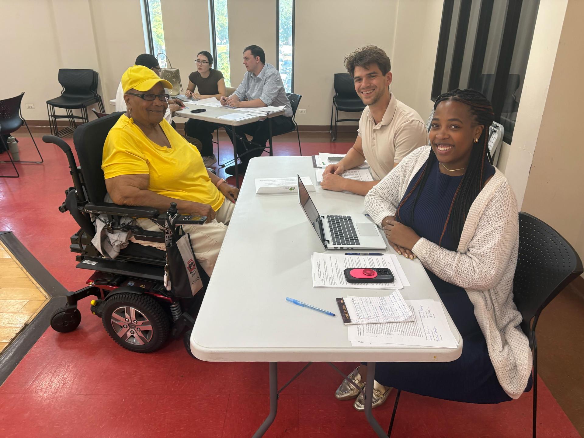 CDEL Client with two volunteers from CDEL's 9/16 POA Workshop at Paul Stewart Apartments