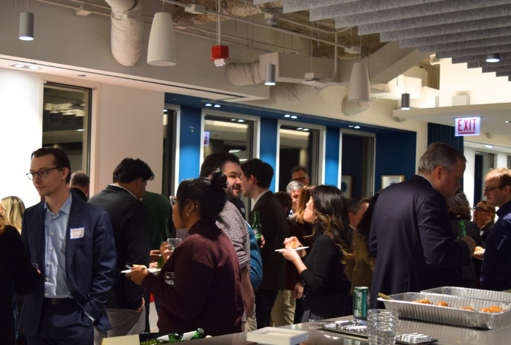 CDEL staff, board, and YPB members at the year end mixer at Cornerstone Research on December 11, 2025