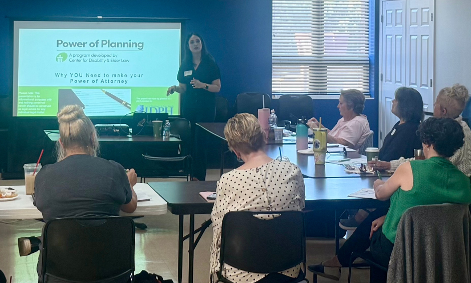 CDEL staff attorney Lissette Ortegon presenting to Land of Lincoln staff members about the Power of Planning Program