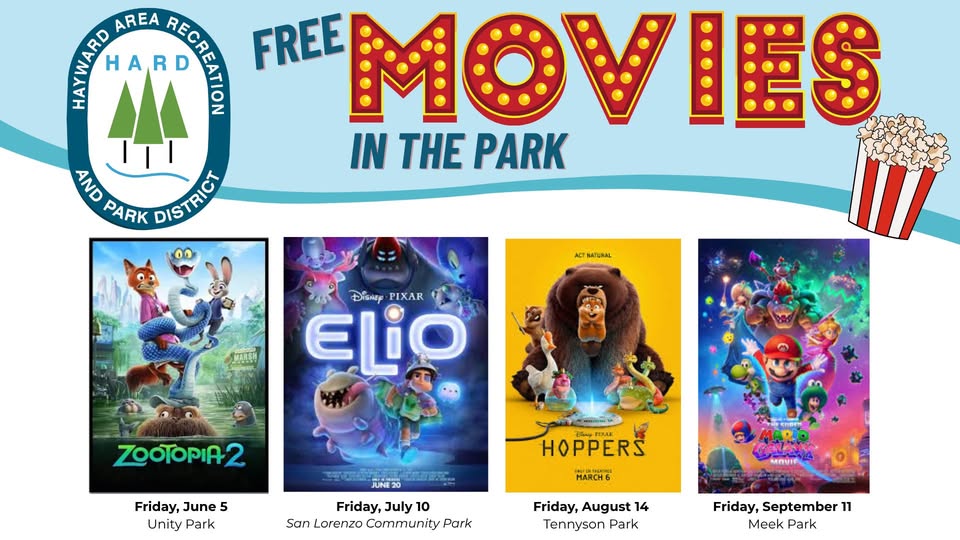 Hayward Area Recreation and Park District logo with Elio Movie image