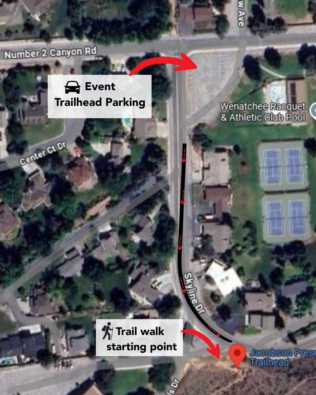 map of parking lot and the trail walk starting point