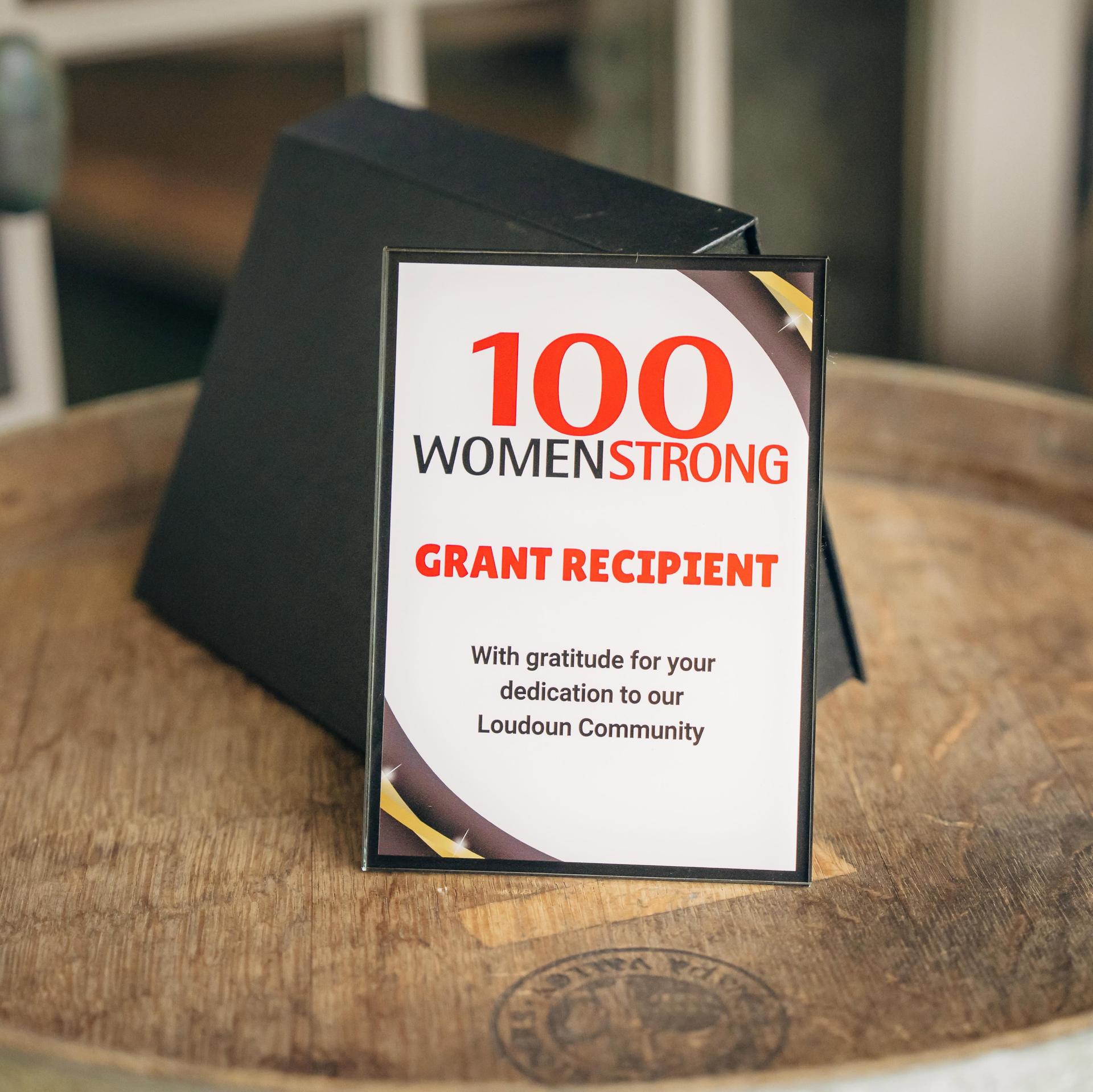 100 WomenStrong Grant Recipient Certificate image