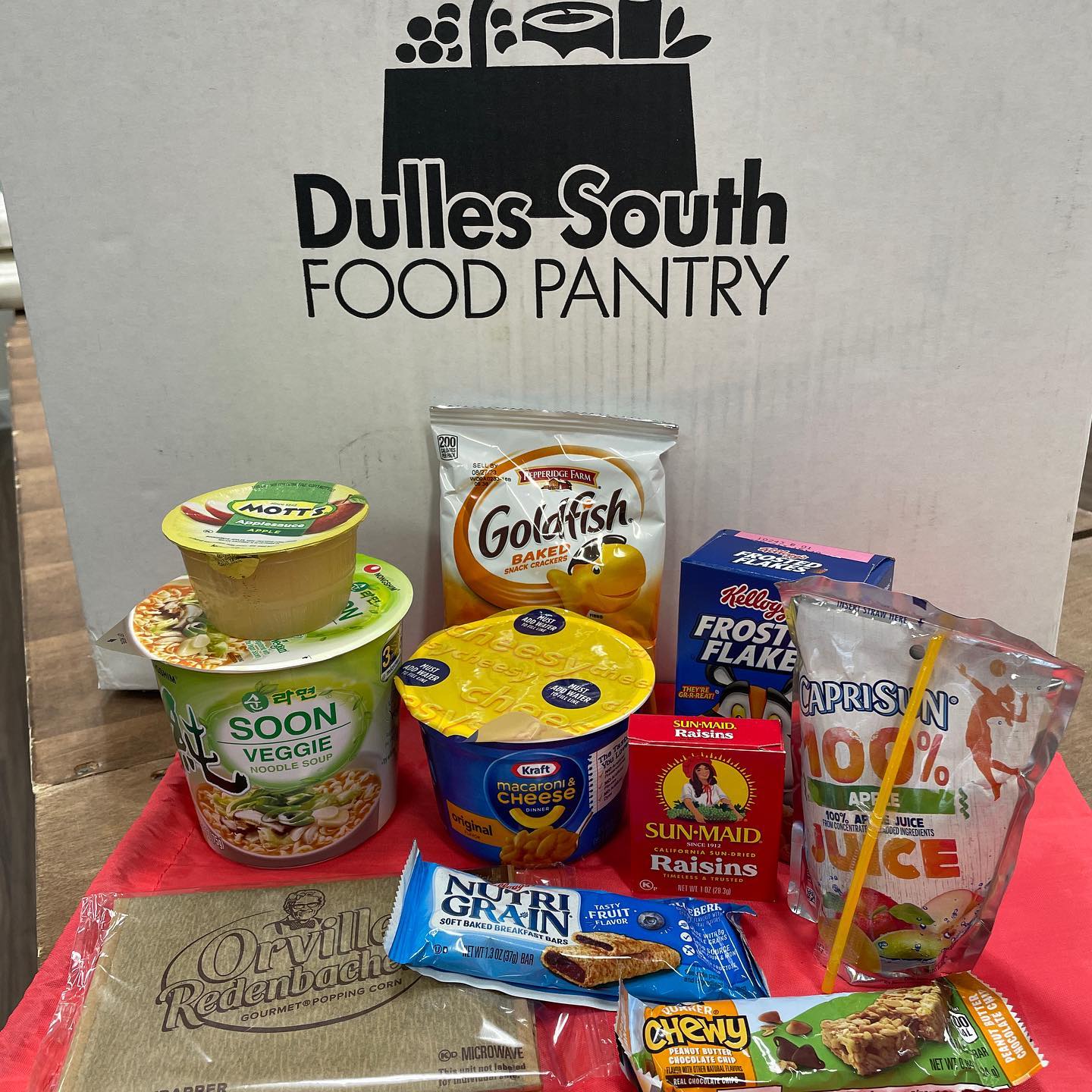 Image with contents of a Backpack Buddies weekend food support bag
