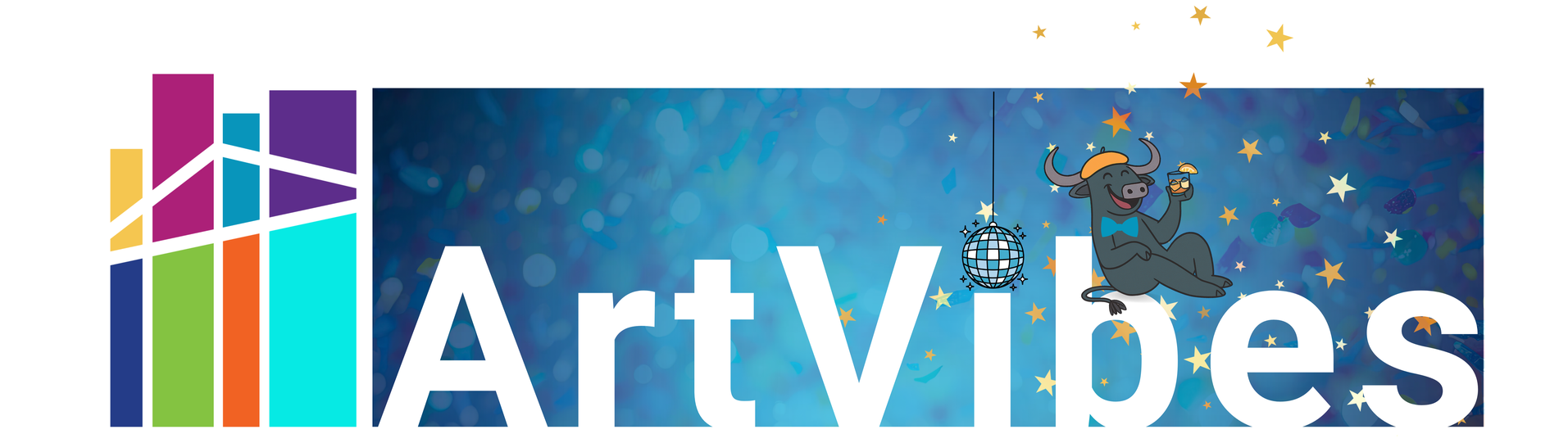 art vibes logo on a dark blue background with snow flakes