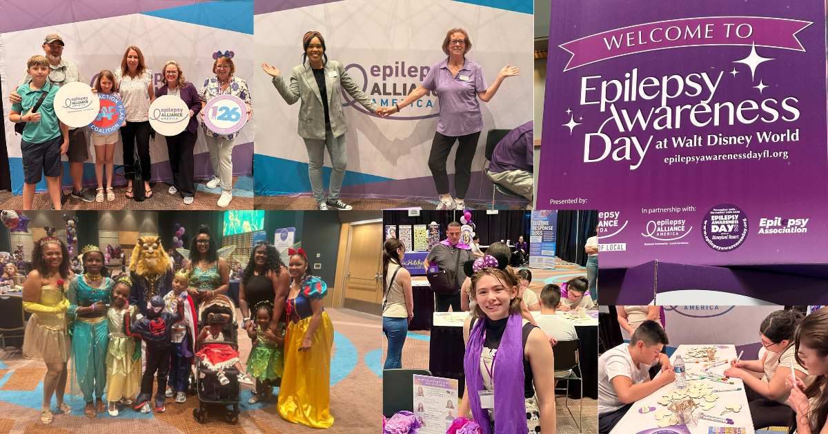 Collage of photos from Epilepsy Awareness Day at Disney World
