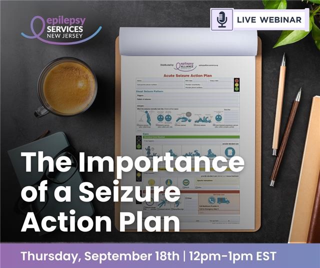 Graphic with details for a webinar about the importance of seizure action plans
