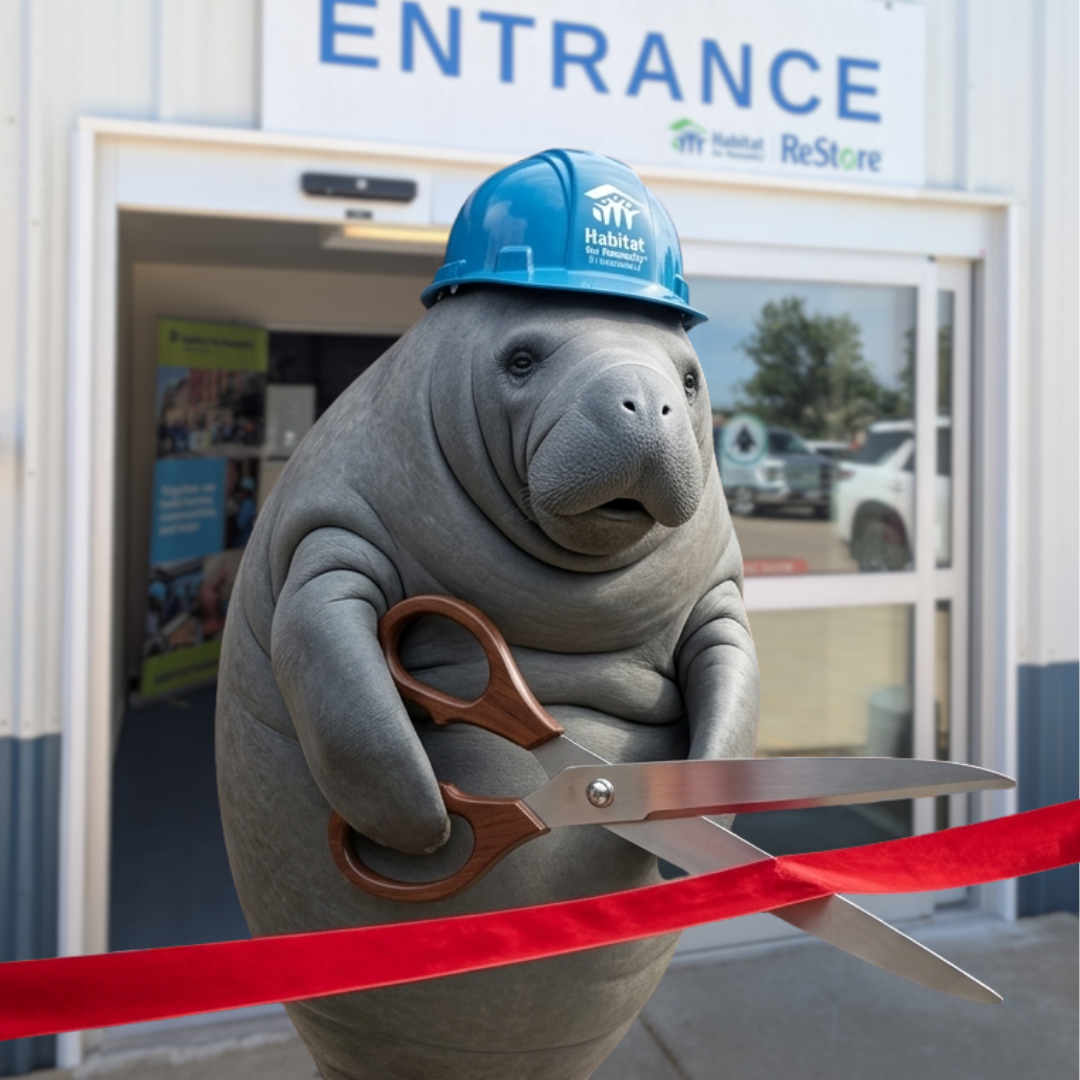 Hugh Manatee cutting the ceremonial ribbon
