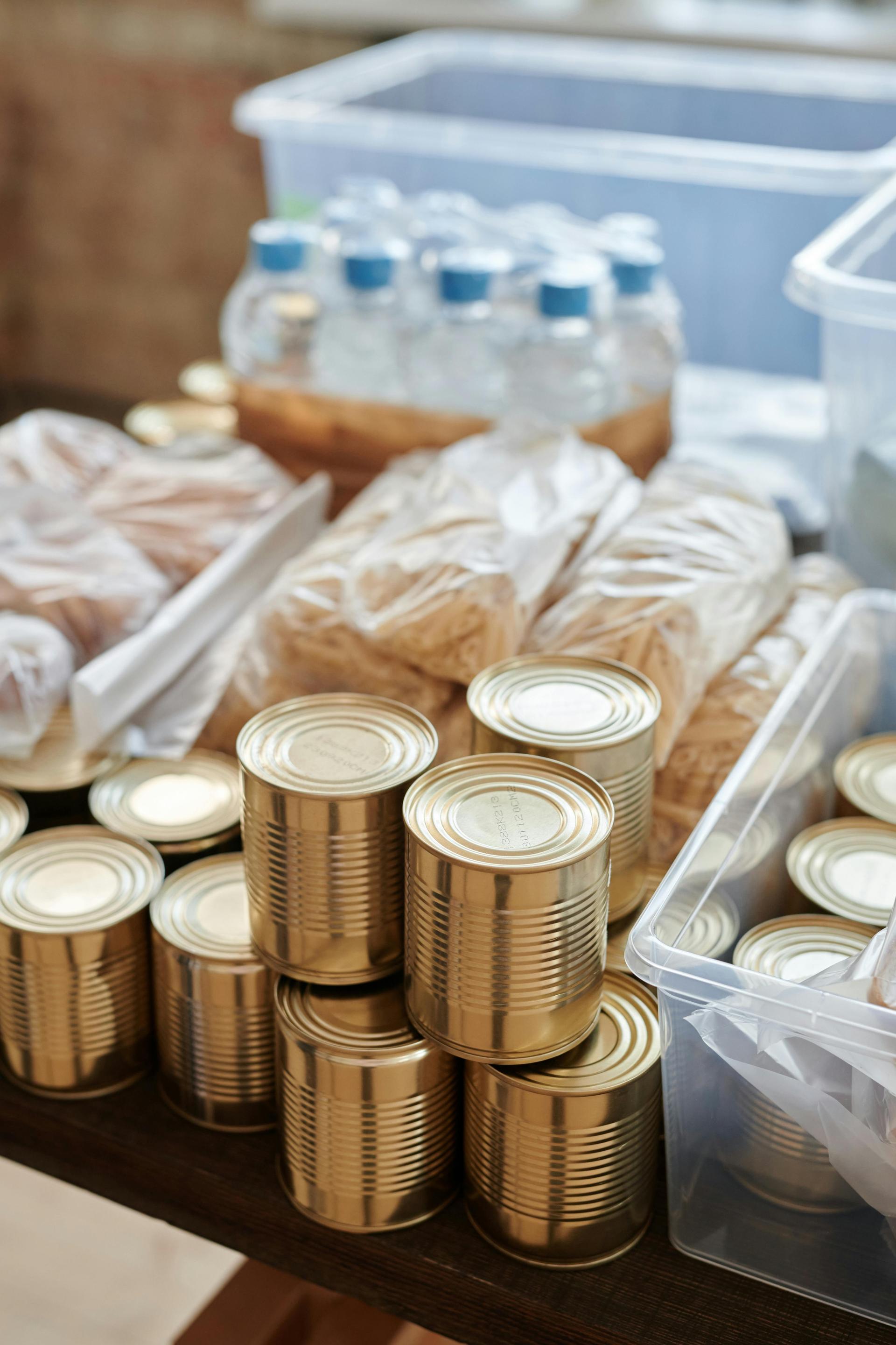 Cans and bags of food