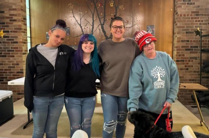 Pictured, from the left, with fellow Peer Support Specialists Taffny & Danika, and Sam, Director of Reentry Residences.