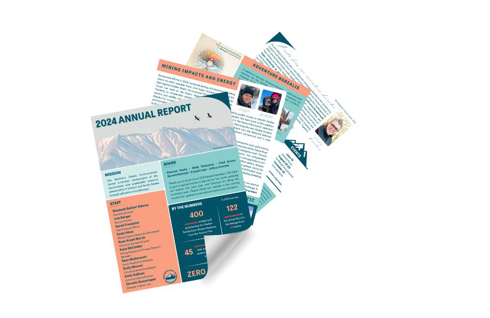 A small screenshot shows four pages of the Northern Center 2024 Annual Report fanning out from the first page which has a bottom right page turn.