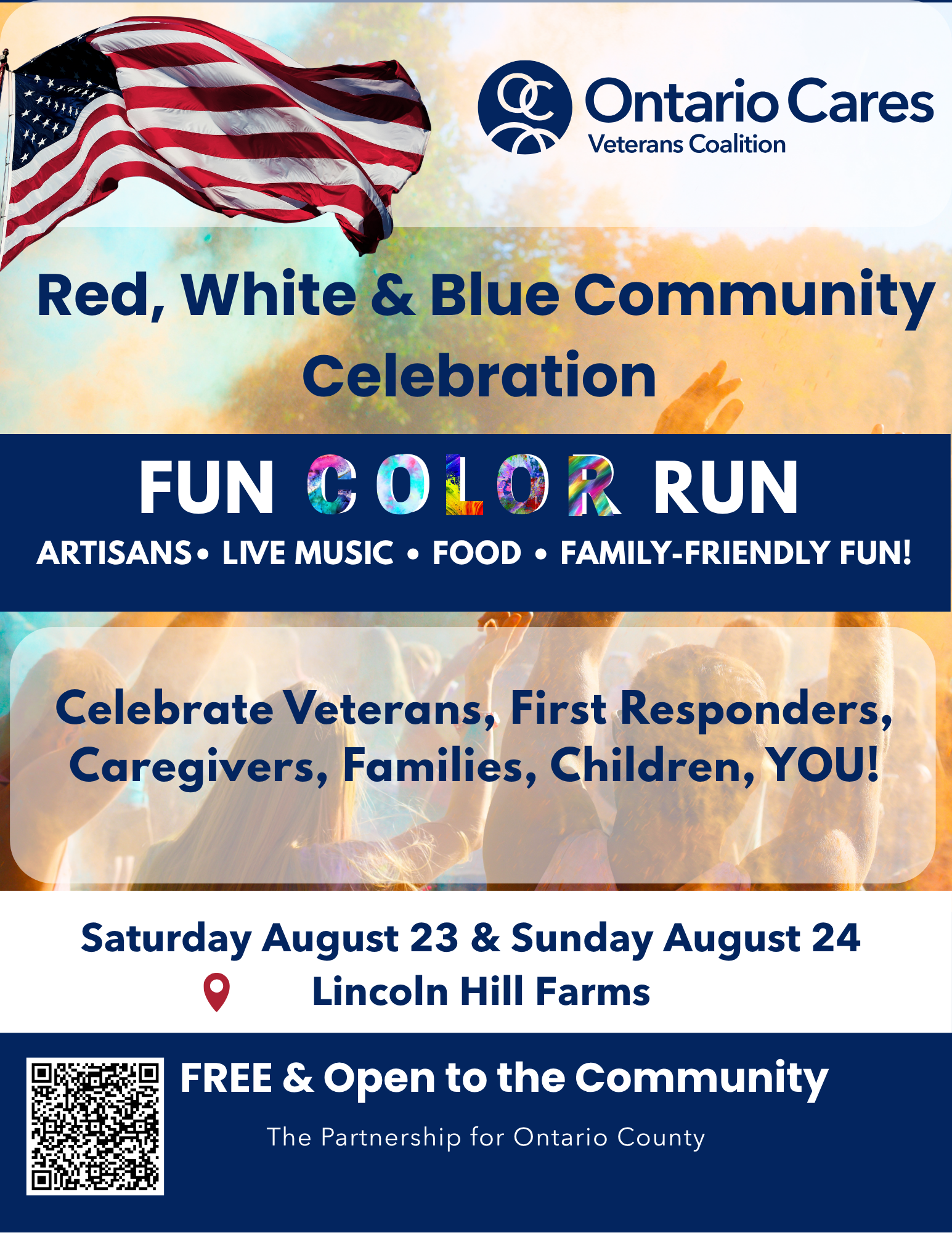 Red White and Blue event flyer with link to event landing page