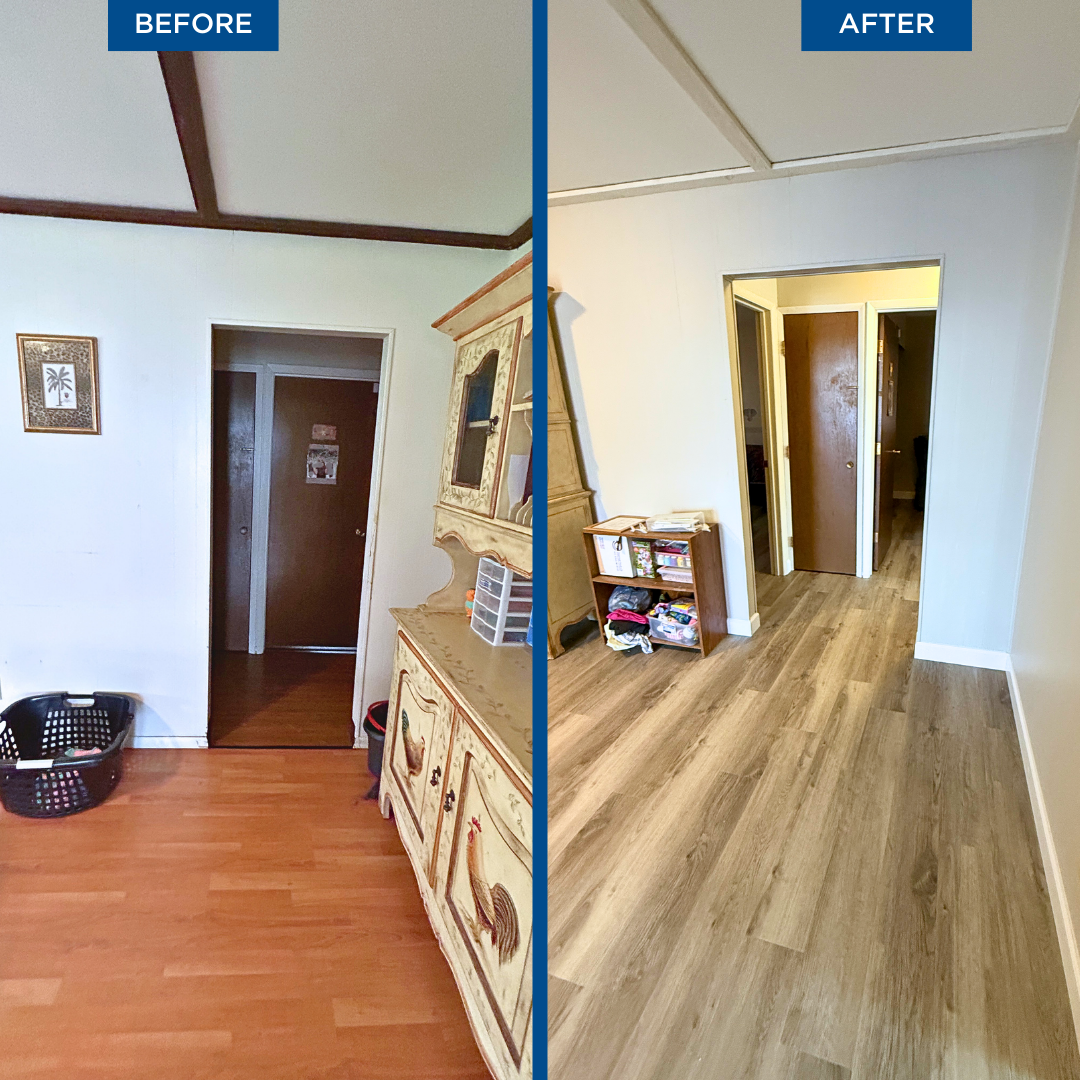 Before & After with Widened Doorway, New Floors, and Paint