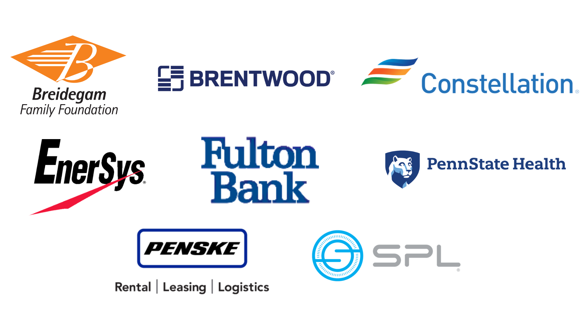 Breidigam Family Foundation, Brentwood, Constellation Energy, EnerSys, Fulton Bank, Penn State Health, Penske, and SPL
