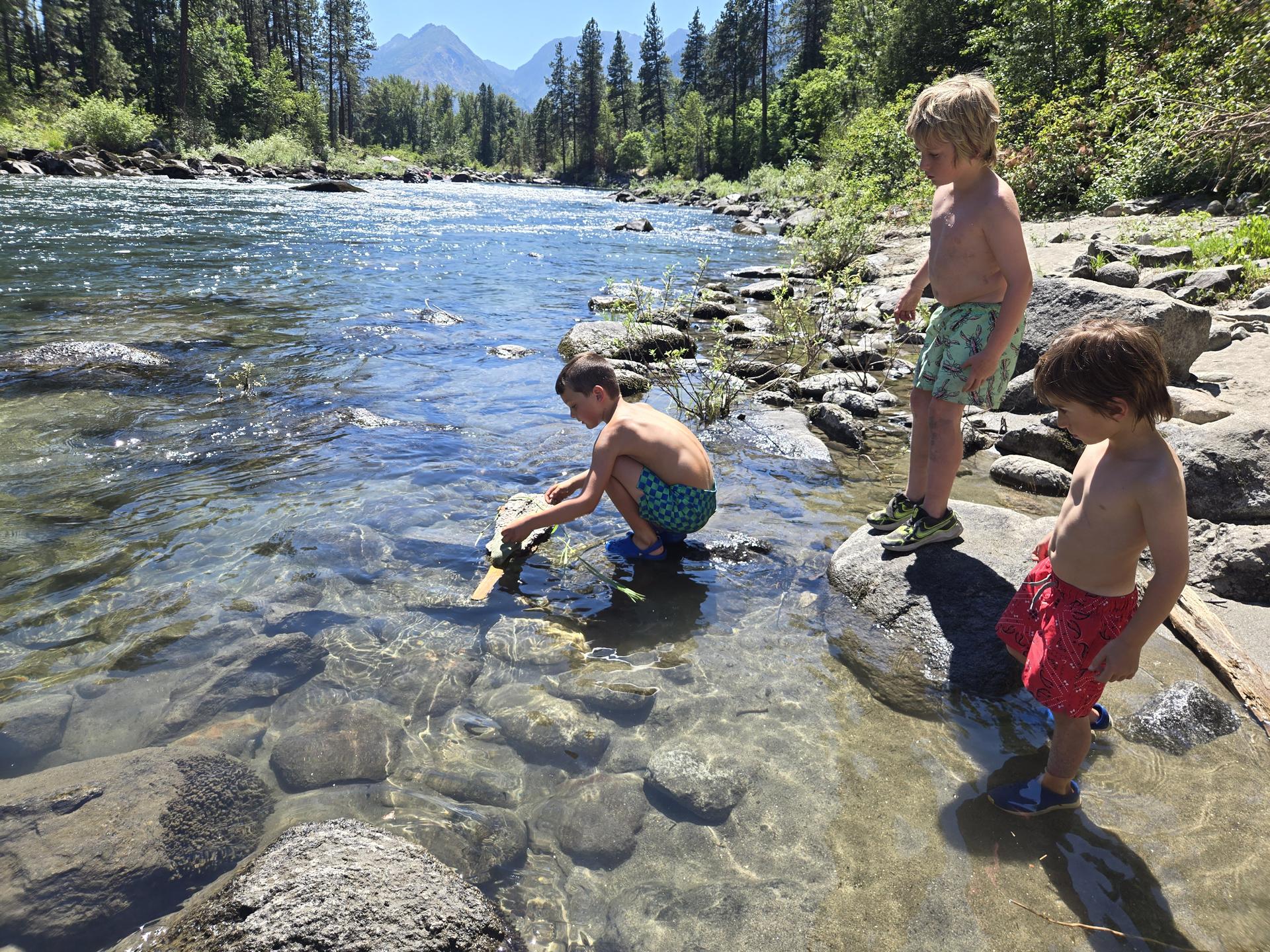 Students colling off in the river during the Bike & Explore Camp with WRI and Evergreen Mountain Biking Summer Camp.