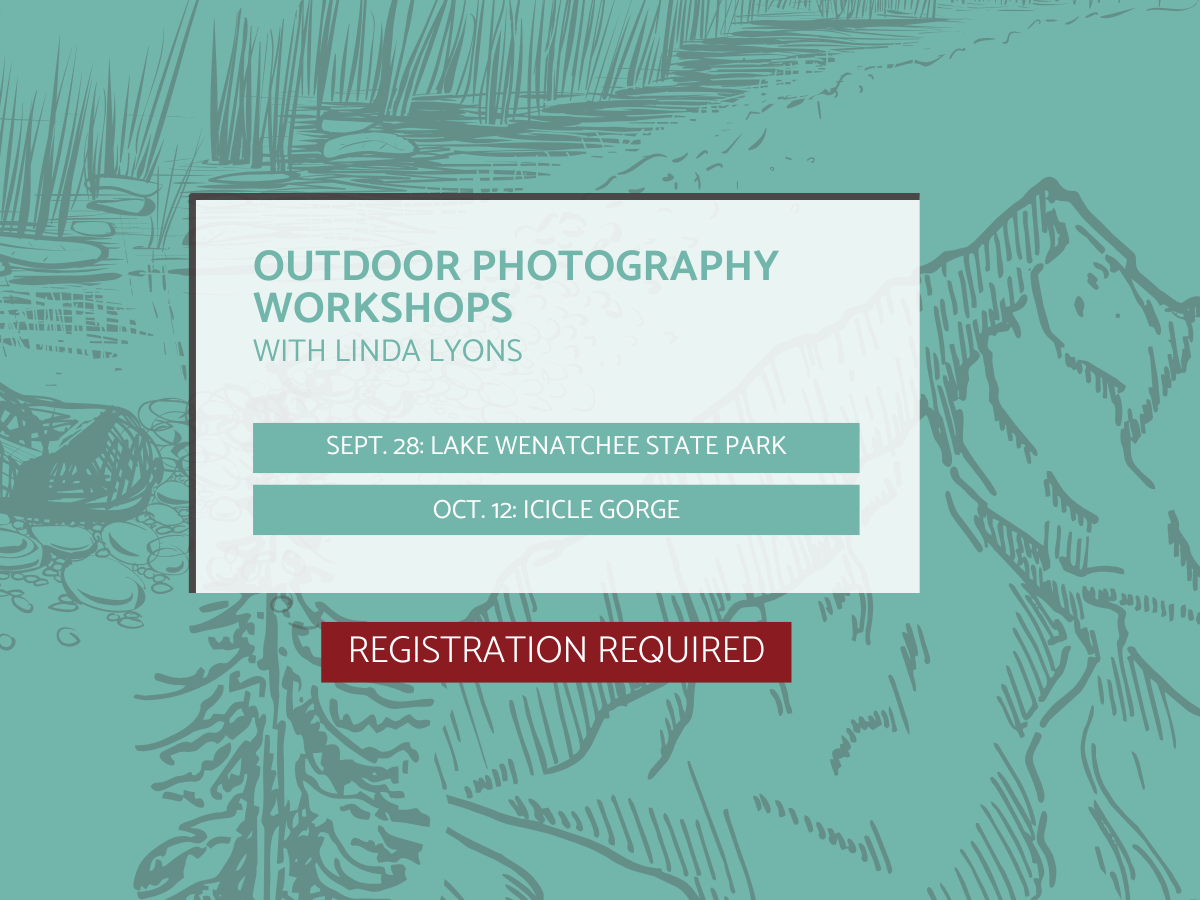 A graphic with information for the Outdoor Photography Workshop: Lake Wenatchee.