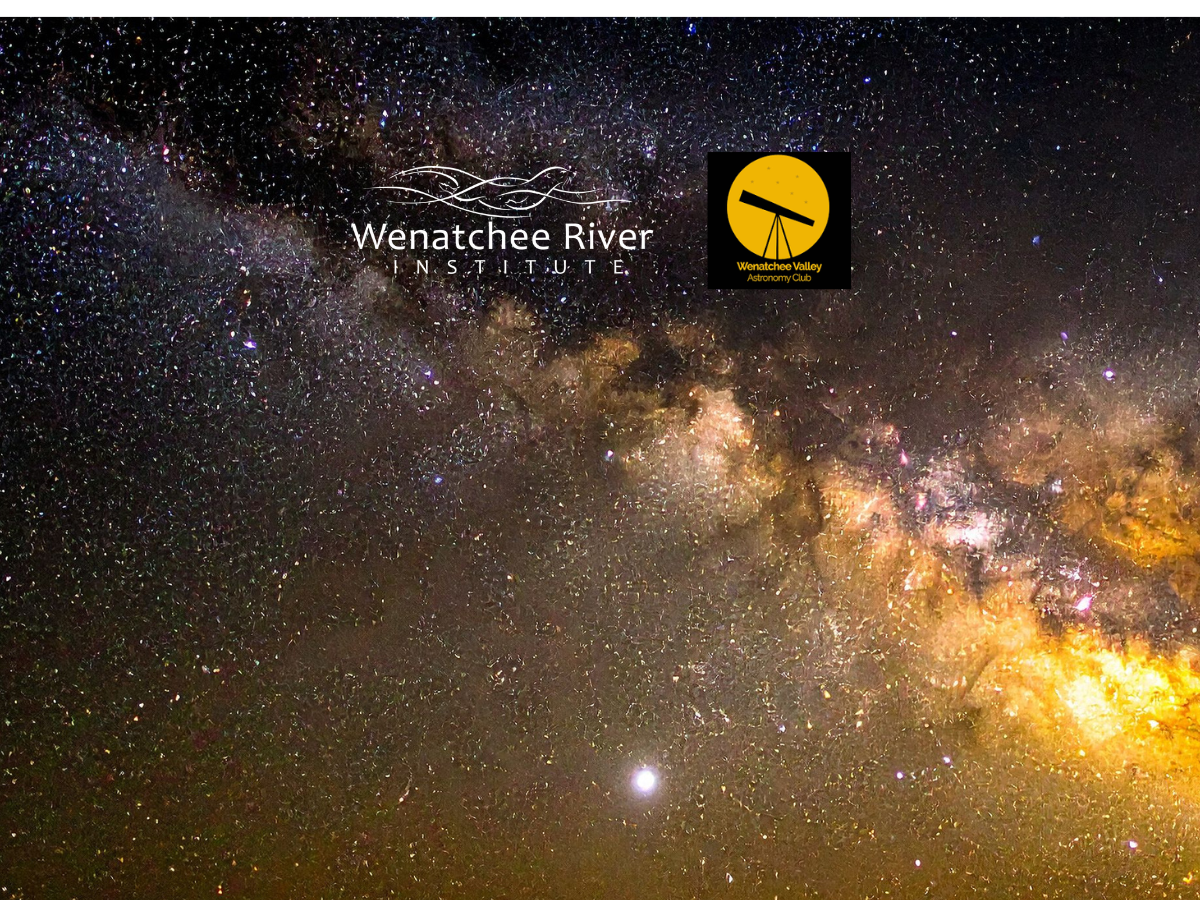 A night sky photo with logos.