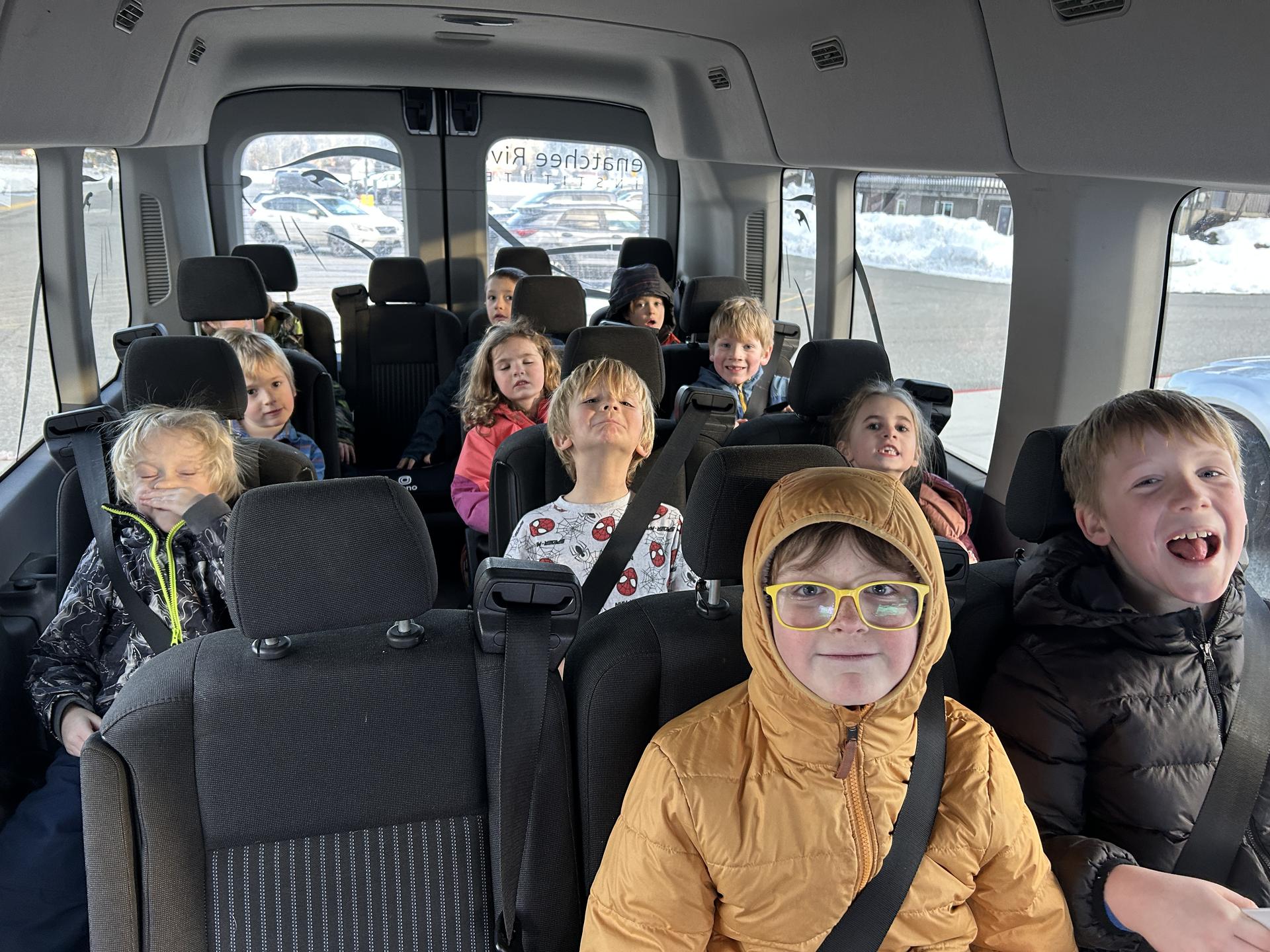 A picture from the WRI Otter Van of kids going to a program.