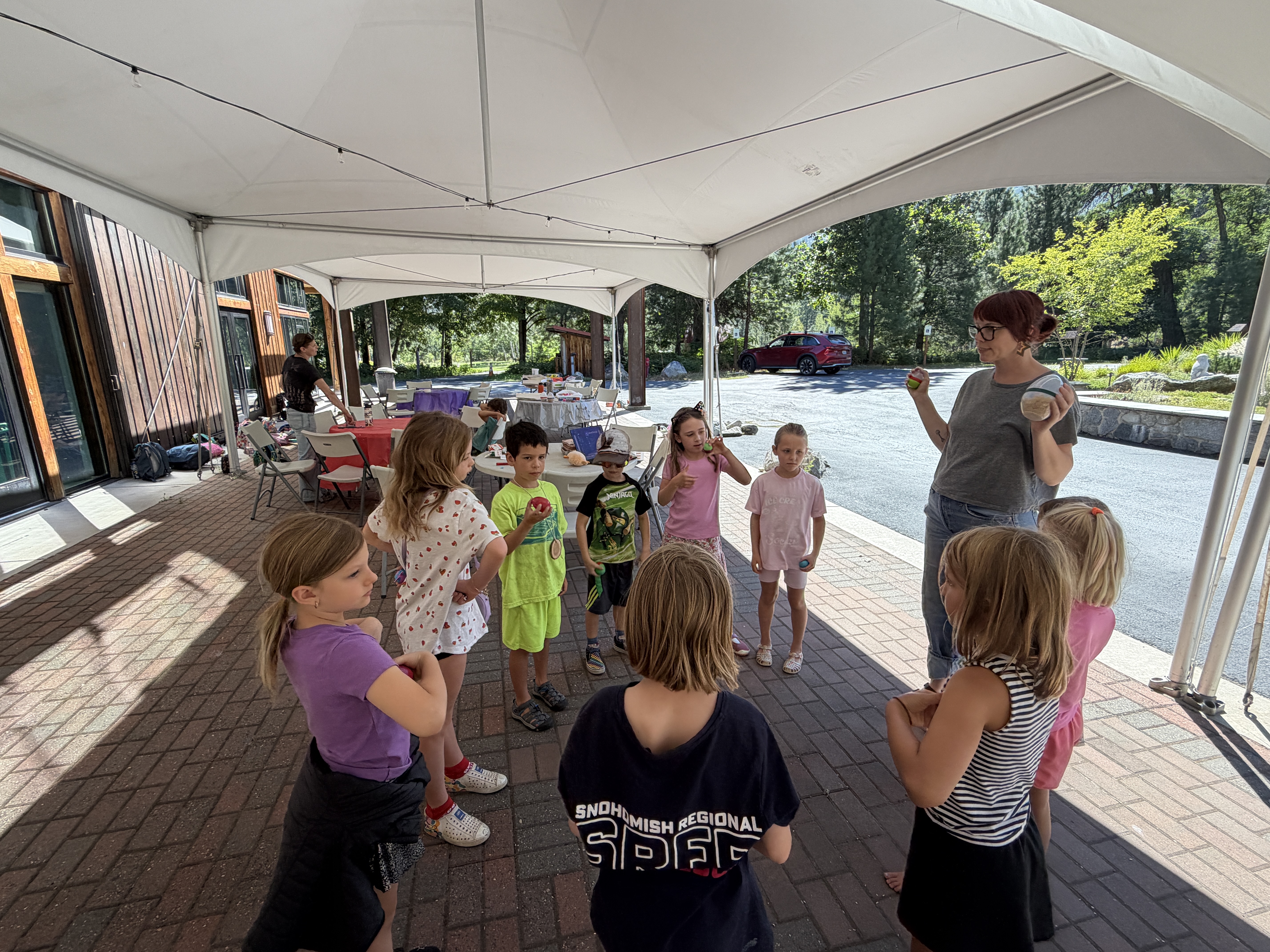 Creativity Campers at Icicle Creek for the Arts doing a fun interactive activity.