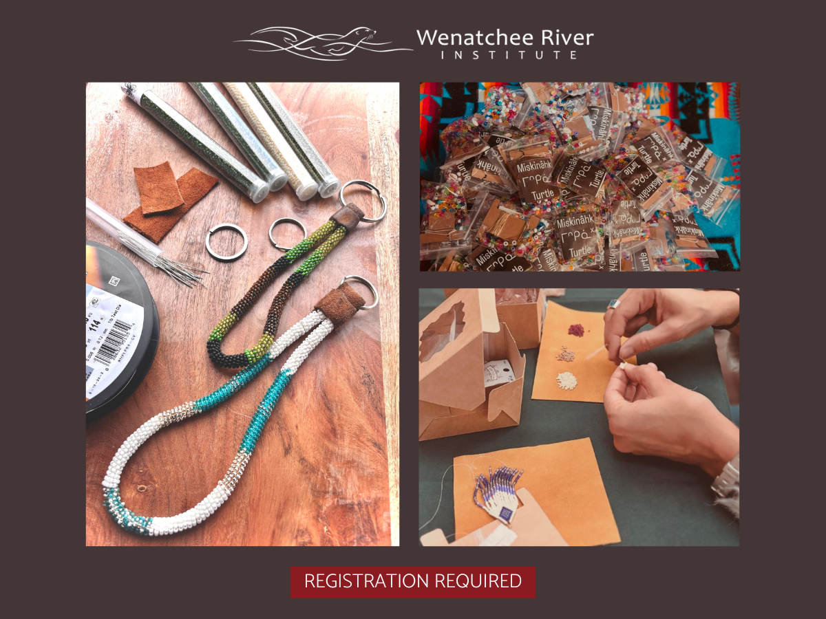 A graphic sharing 3 images of beading your own lanyard.