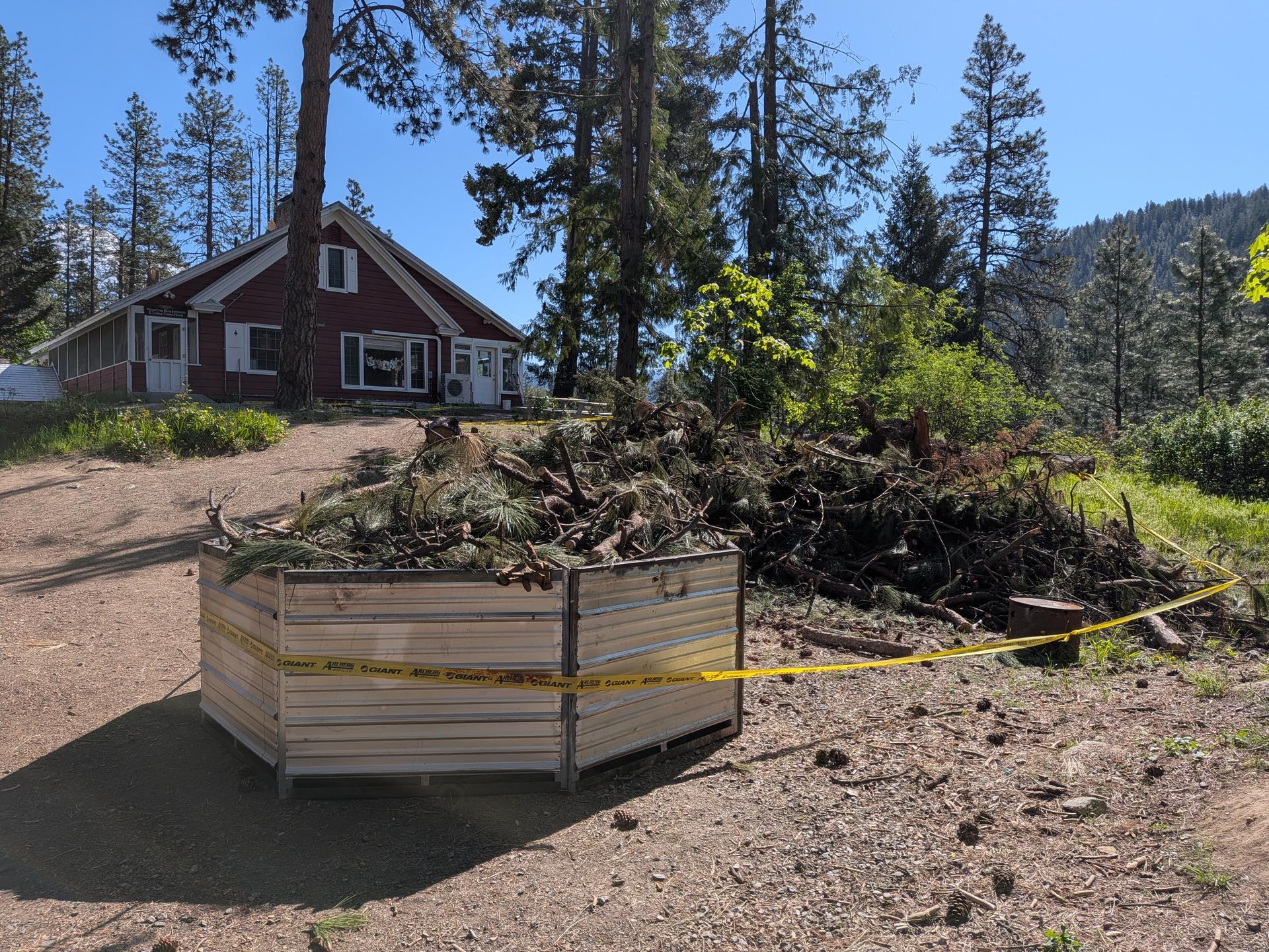 Preparing the campus for the Cascadia Prescribed Burn Association Biochar Demonstration on May 1, 2026.