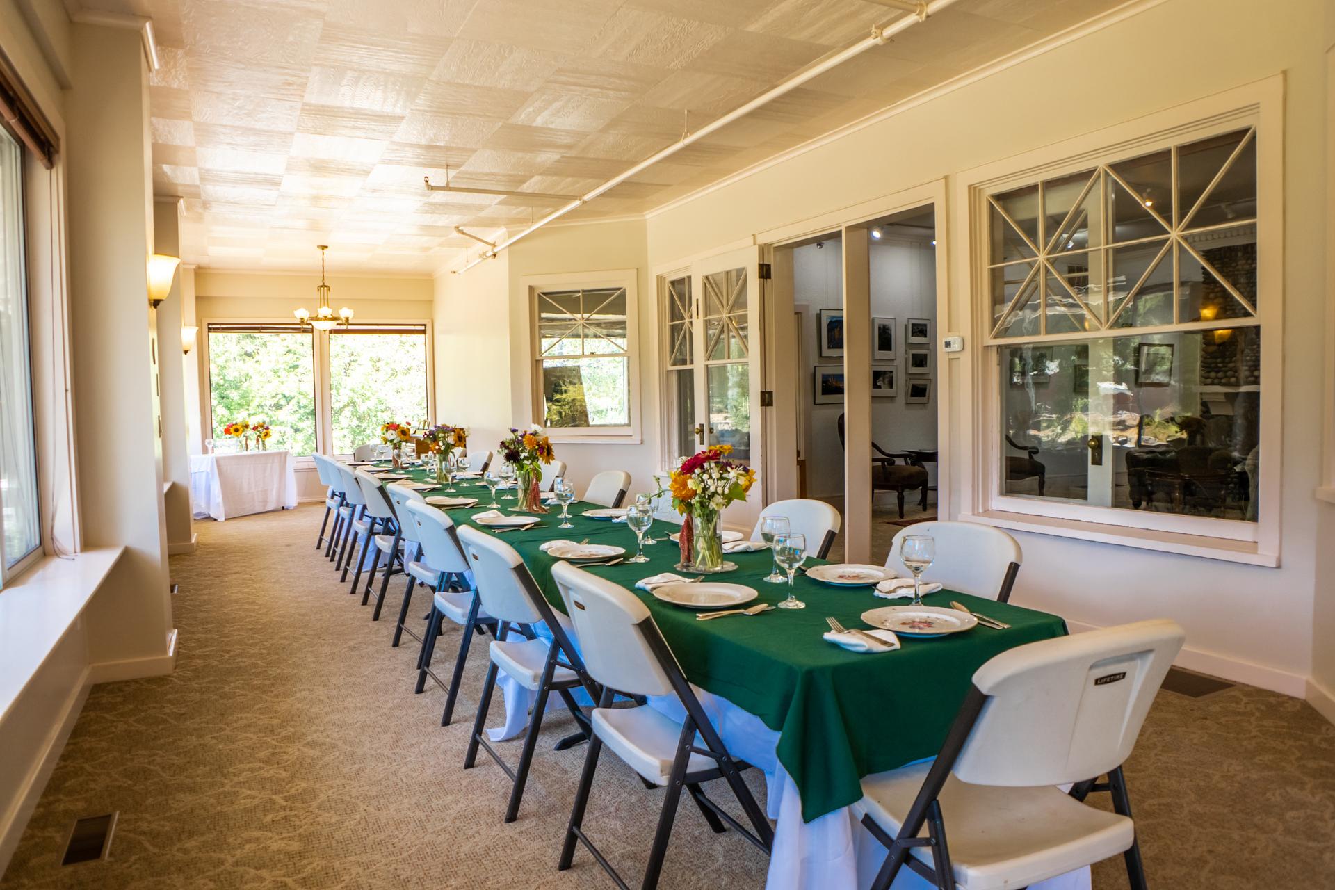 Picture of dining set up in the WRI River Haus' Sun Room.