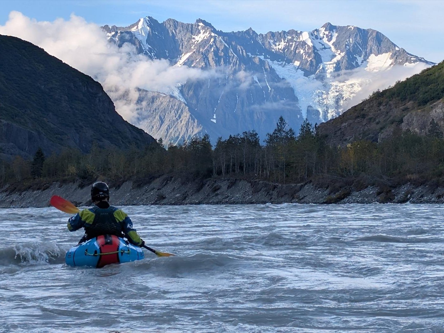 Picture by Jon Strahl paddling on the Alsek River in Alaska.