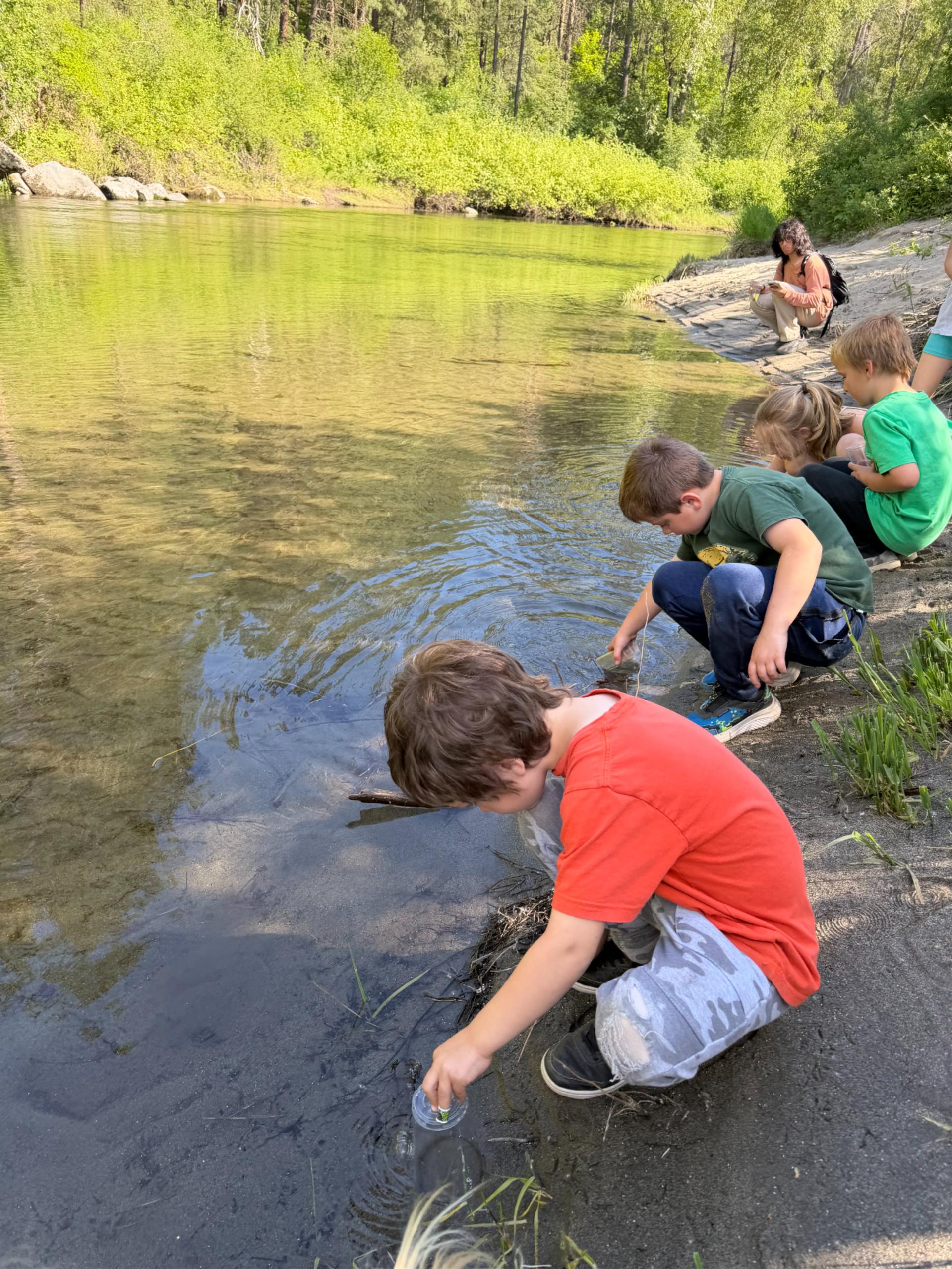 Kids from WRI After School Programs releasing fish into the Wenatchee River in Leavenworth.